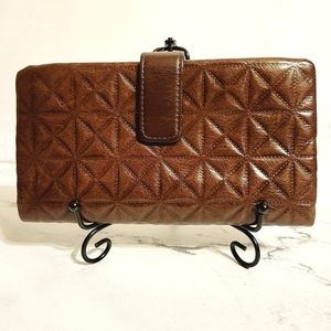 Unique HOBO Brown Quilted Pattern Leather Wallet With Wanderlust Lining